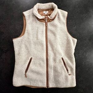 Crown & Ivy Sherpa Fleece Vest Brown & Cream Size Large